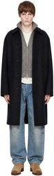 vowels Black Wool Overcoat