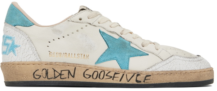 Photo: Golden Goose White & Blue Ball Star Low-Top Sneakers
