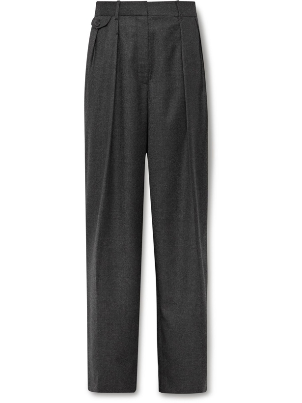 Photo: The Row - Marcello Wide-Leg Pleated Virgin Wool-Flannel Trousers - Gray