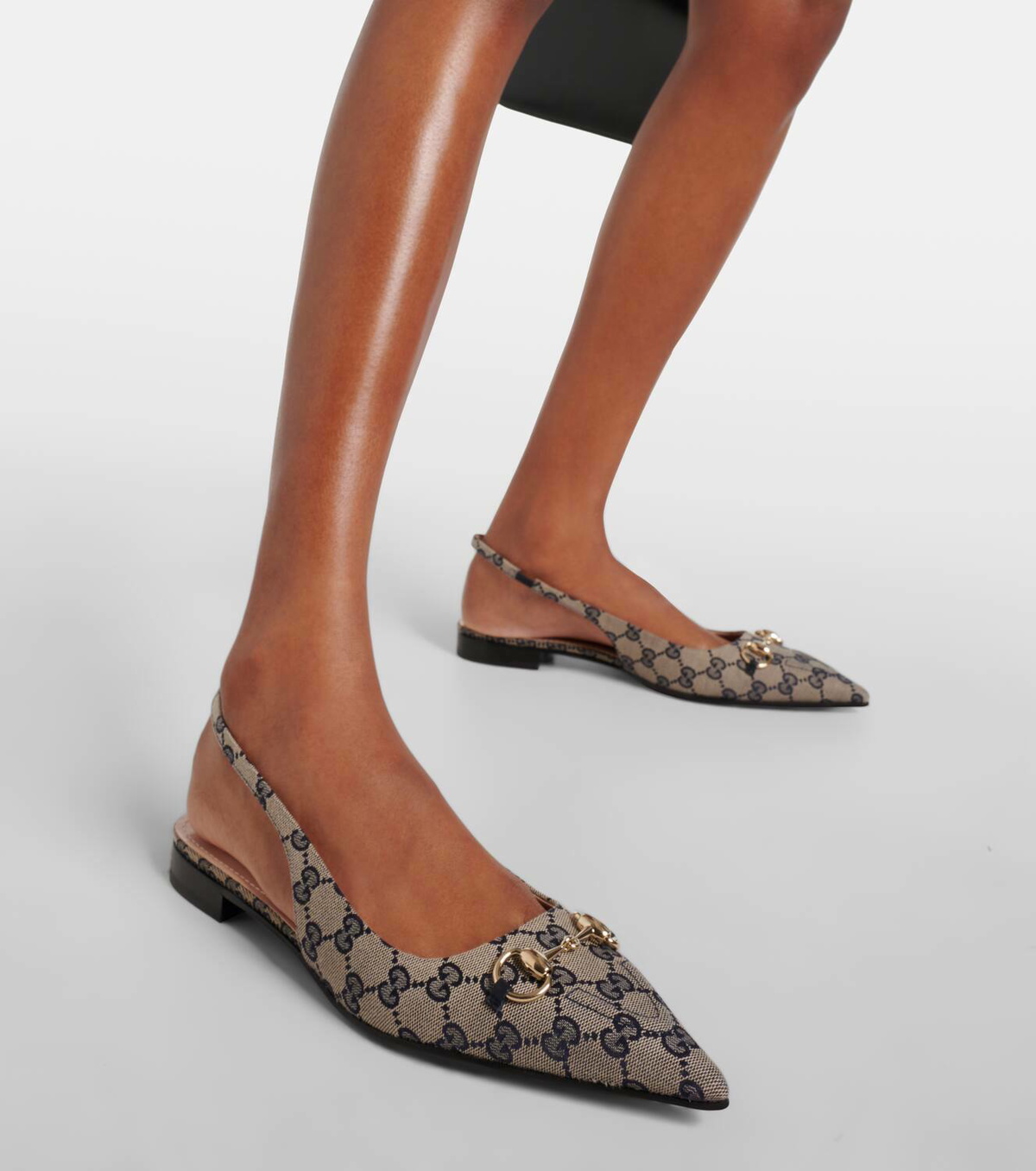 Gucci Horsebit GG canvas slingback flats