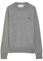 Ami Paris Logo-embroidered Wool Jumper Grey