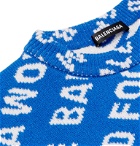 Balenciaga - World Food Programme Oversized Logo-Intarsia Wool-Blend sweater - Blue