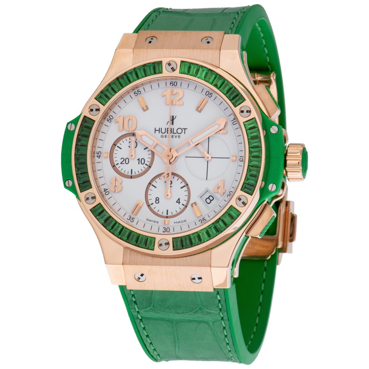 Photo: Hublot Big Bang Gold Tutti Frutti White Dial Alligator and Rubber Green Females Watch 341.PG.2010.LR.1922