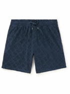 Frescobol Carioca - Augusto Straight-Leg Cotton-Blend Terry-Jacquard Drawstring Shorts - Blue