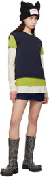 Charles Jeffrey LOVERBOY Navy Knit Patch Denim Miniskirt