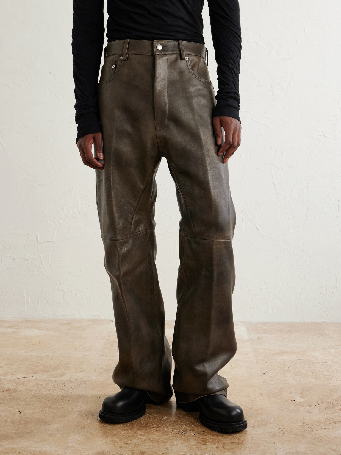 Rick Owens - Geth Wide-Leg Leather Trousers - Brown