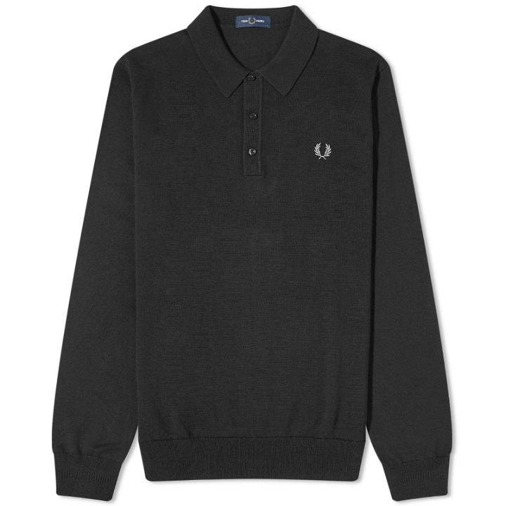 Photo: Fred Perry Men's Long Sleeve Knit Polo Shirt in Black