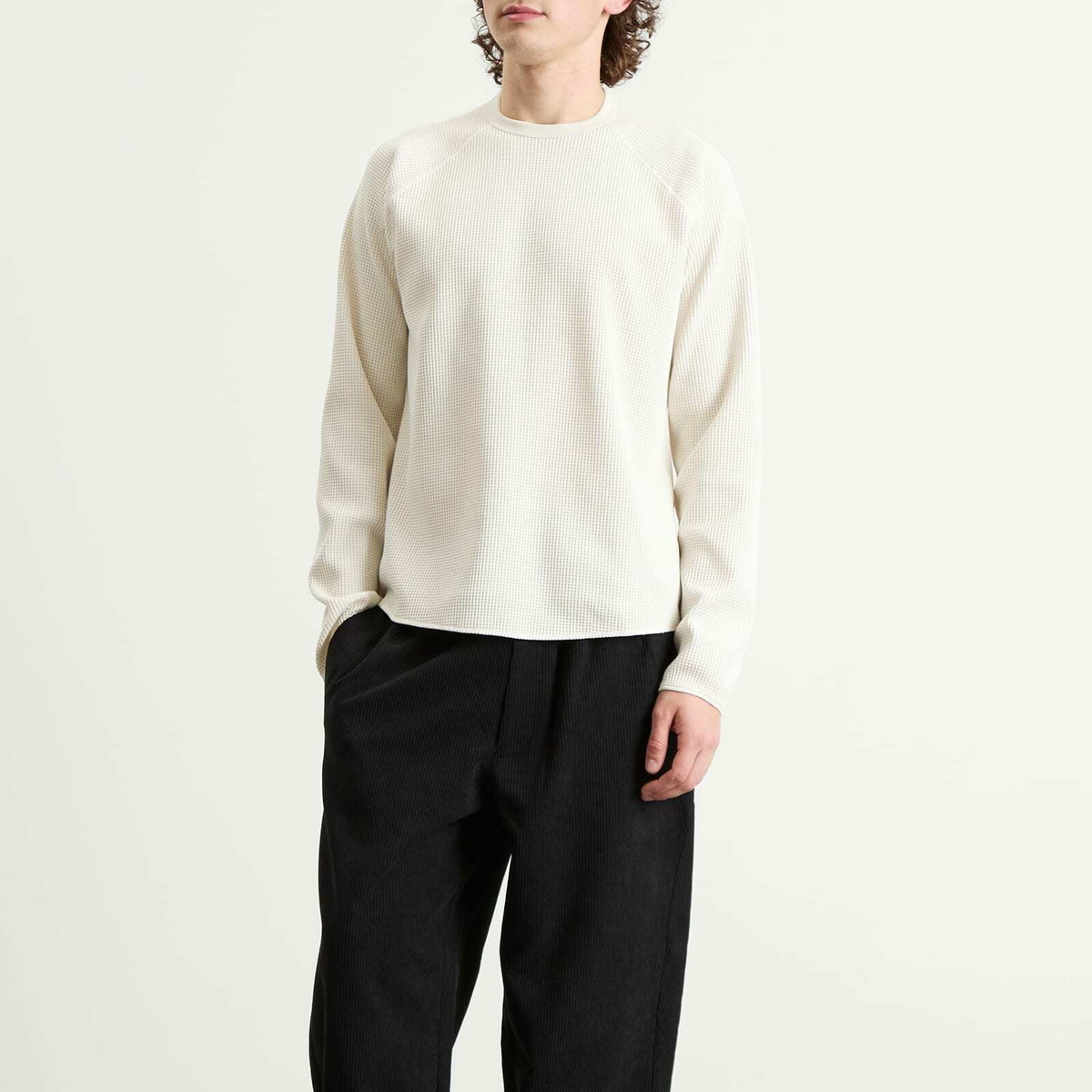 Goldwin Men's Waffle Light Long Sleeve T-Shirt in Ivory