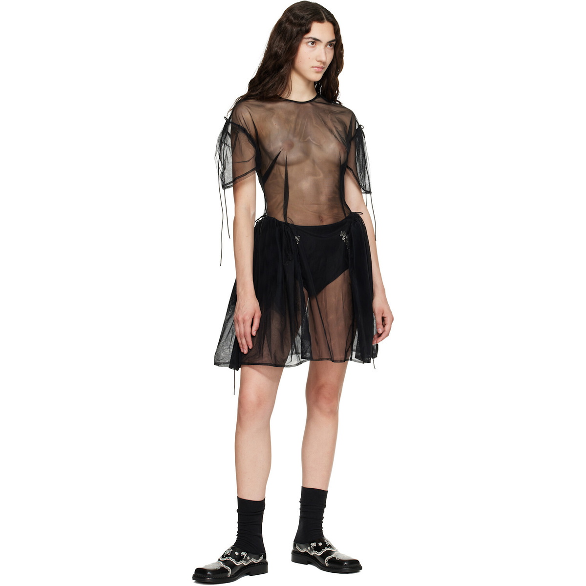 Simone Rocha Black Puff Sleeve Cord Hip Minidress