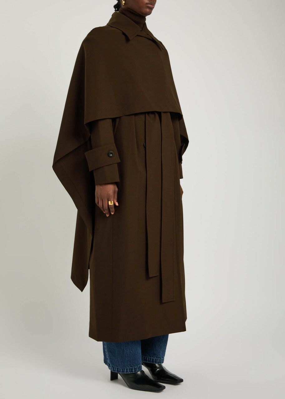 Esse Studios Onus Cape-effect Woven Trench Coat Brown