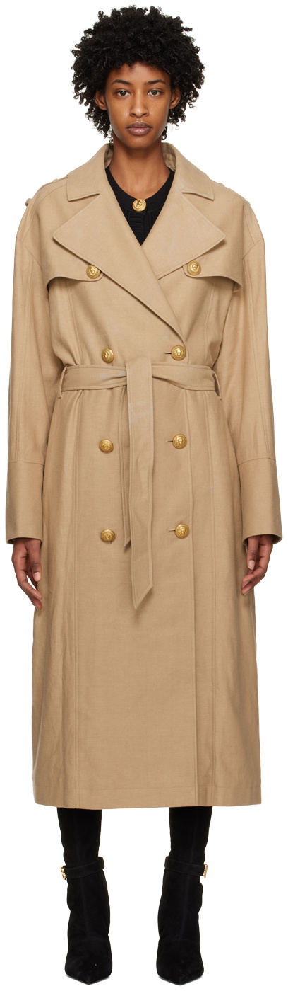 Beige Double-Breasted Trench Coat
