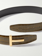 TOM FORD - 4cm Reversible Croc-Effect Leather Belt - Brown
