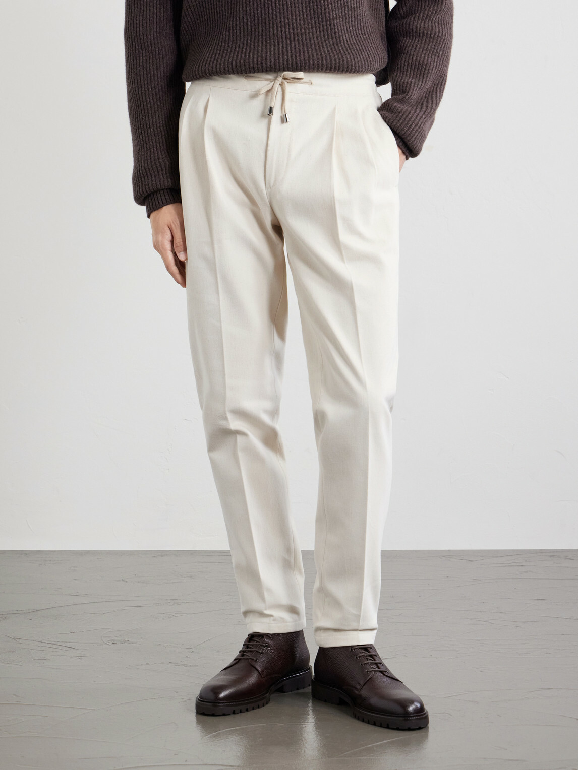 De Petrillo - Straight-Leg Pleated Cotton-Twill Trousers - Neutrals
