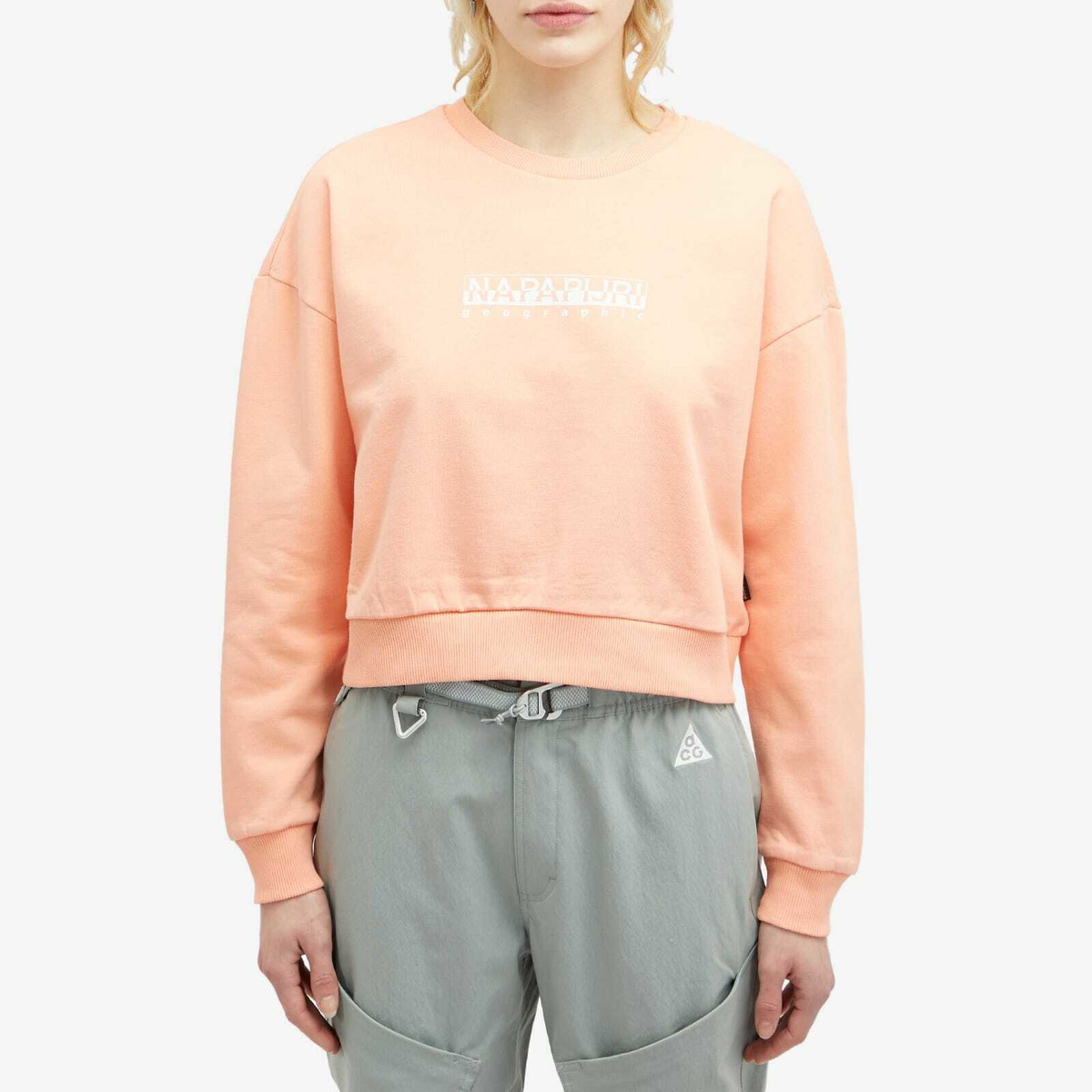 Napapijri Women's Box Cropped Sweat in Pink Salmon