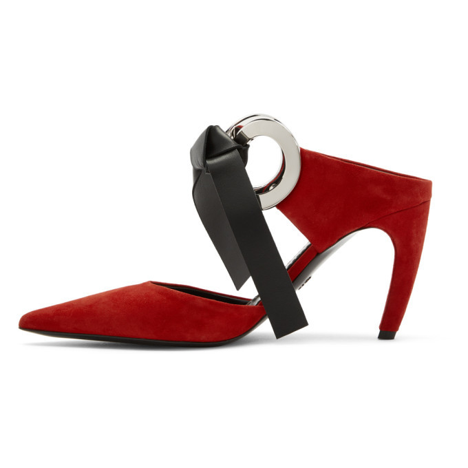 Proenza Schouler Red Suede Curved Heel Mules Proenza Schouler