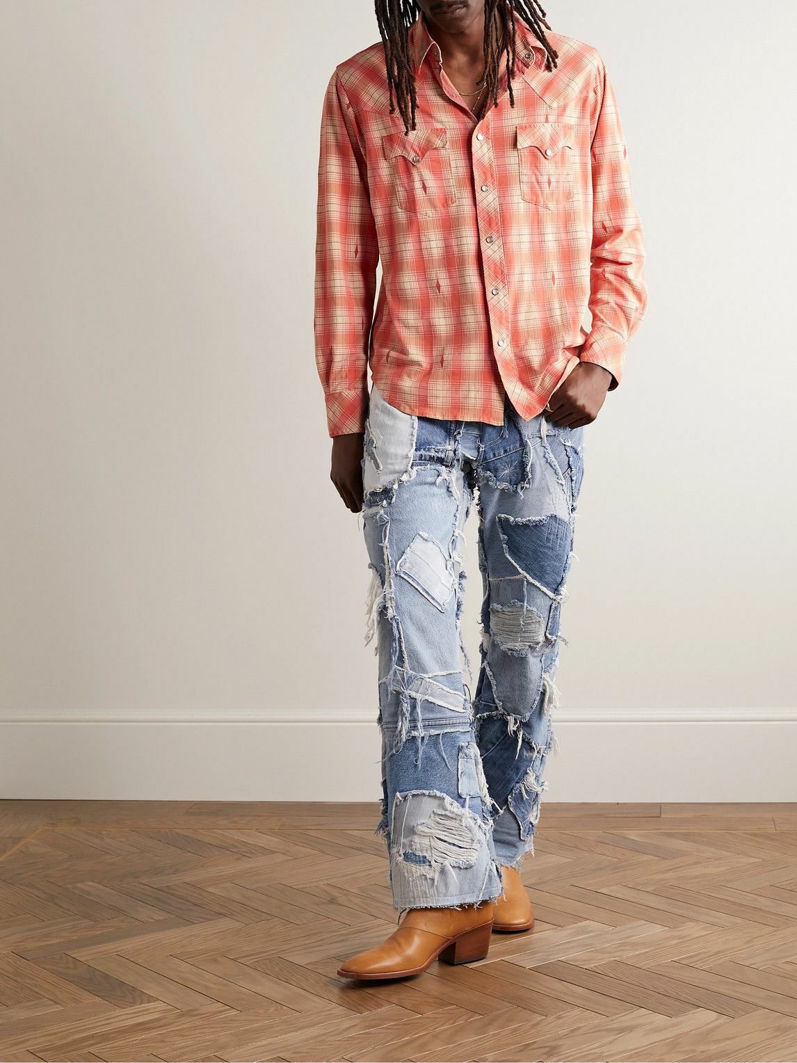 RRL - Slim-Fit Checked Cotton-Jacquard Western Shirt - Orange RRL