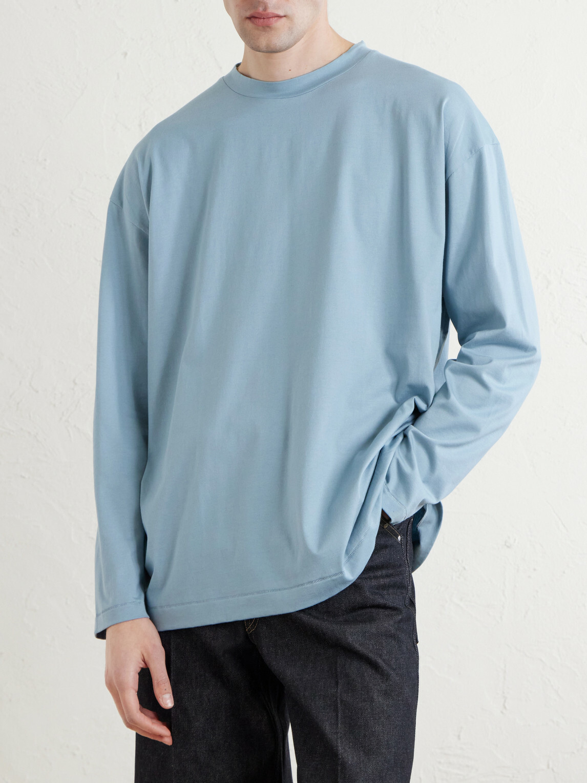 ATON - Suvin Cotton Long-Sleeved T-Shirt - Blue