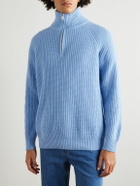 Ghiaia Cashmere - Ribbed Wool Half-Zip Sweater - Blue