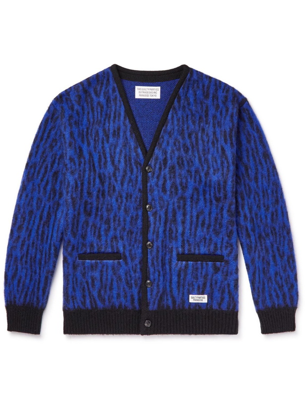 Photo: Wacko Maria - Leopard-Jacquard Knitted Cardigan - Blue