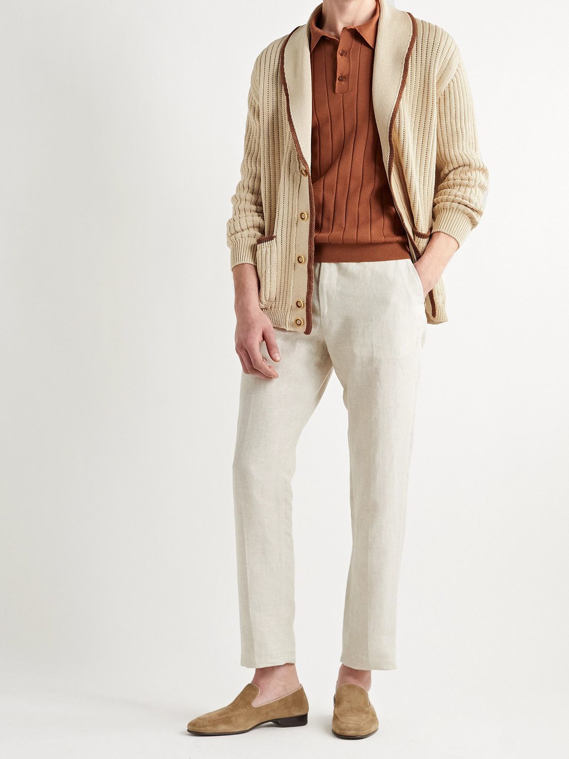 Giuliva Heritage - Clemente Shawl-Collar Ribbed Cotton Cardigan - Neutrals