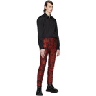 Alexander McQueen Black and Red Jacquard Ivy Creeper Trousers