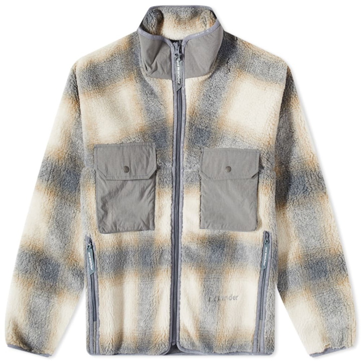 Photo: And Wander Men's Check Boa Jacket in Gray