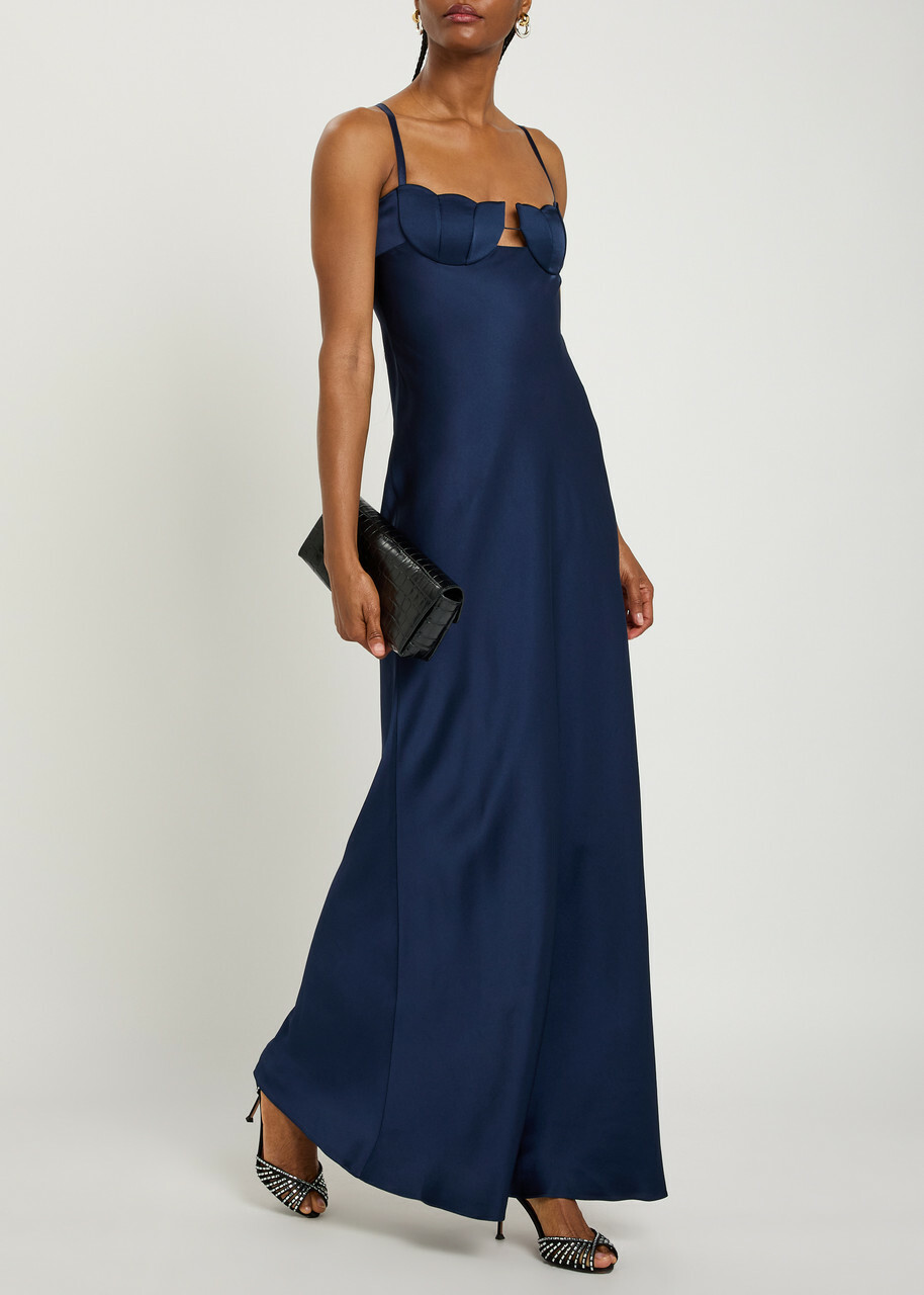 Anna October Tulip Satin-crepe Maxi Dress Blue