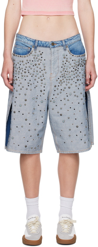 Photo: GUESS USA Blue Stud Denim Shorts