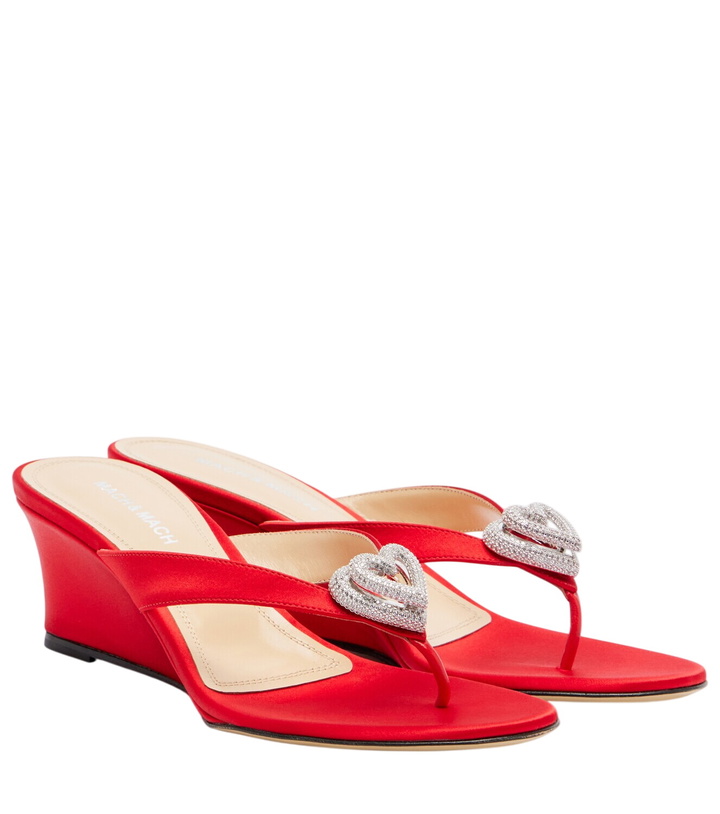 Photo: Mach & Mach Double Heart satin wedge thong sandals