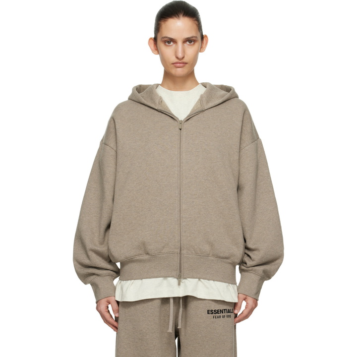 Photo: Fear of God ESSENTIALS Beige Classic Zip-Up Hoodie