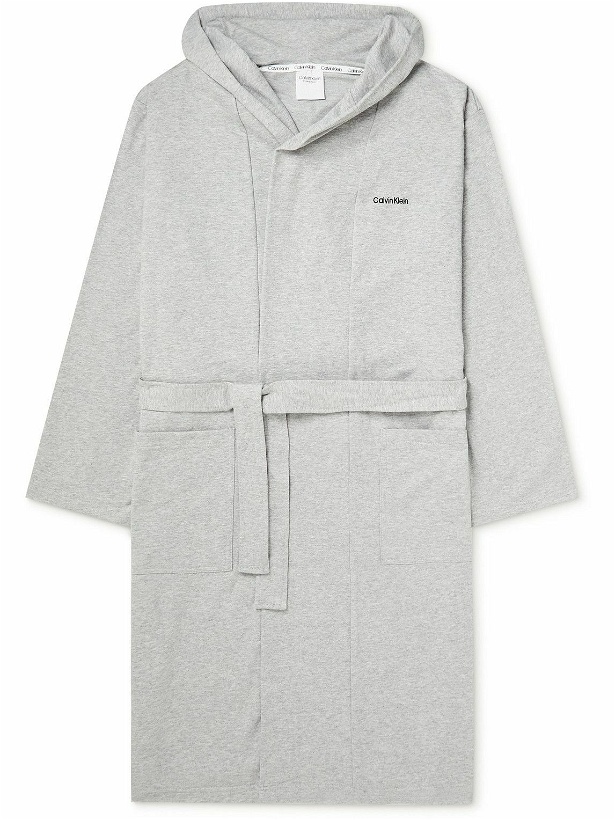 Photo: Calvin Klein Underwear - Logo-Embroidered Cotton-Blend Jersey Hooded Robe - Gray