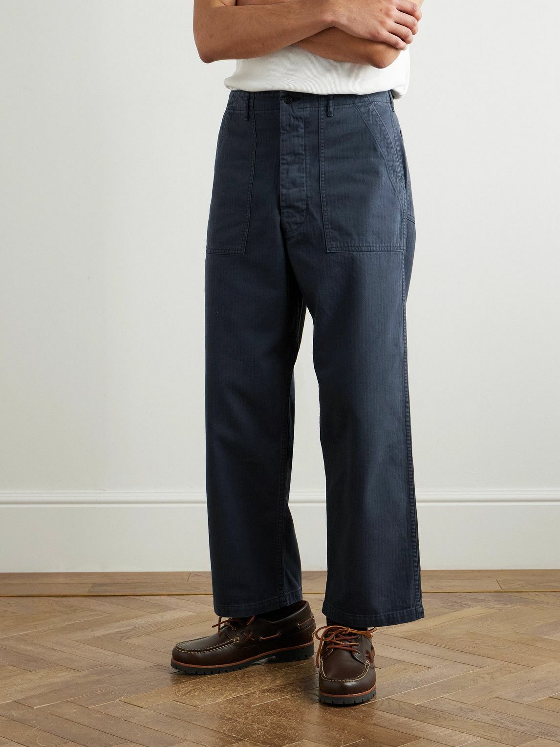 OrSlow - Straight-Leg Herringbone Cotton Trousers - Blue