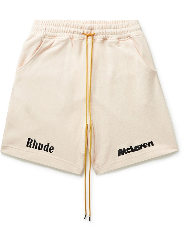 Photo: Rhude - McLaren Rhacer Straight-Leg Cotton-Piqué Drawstring Shorts - Neutrals
