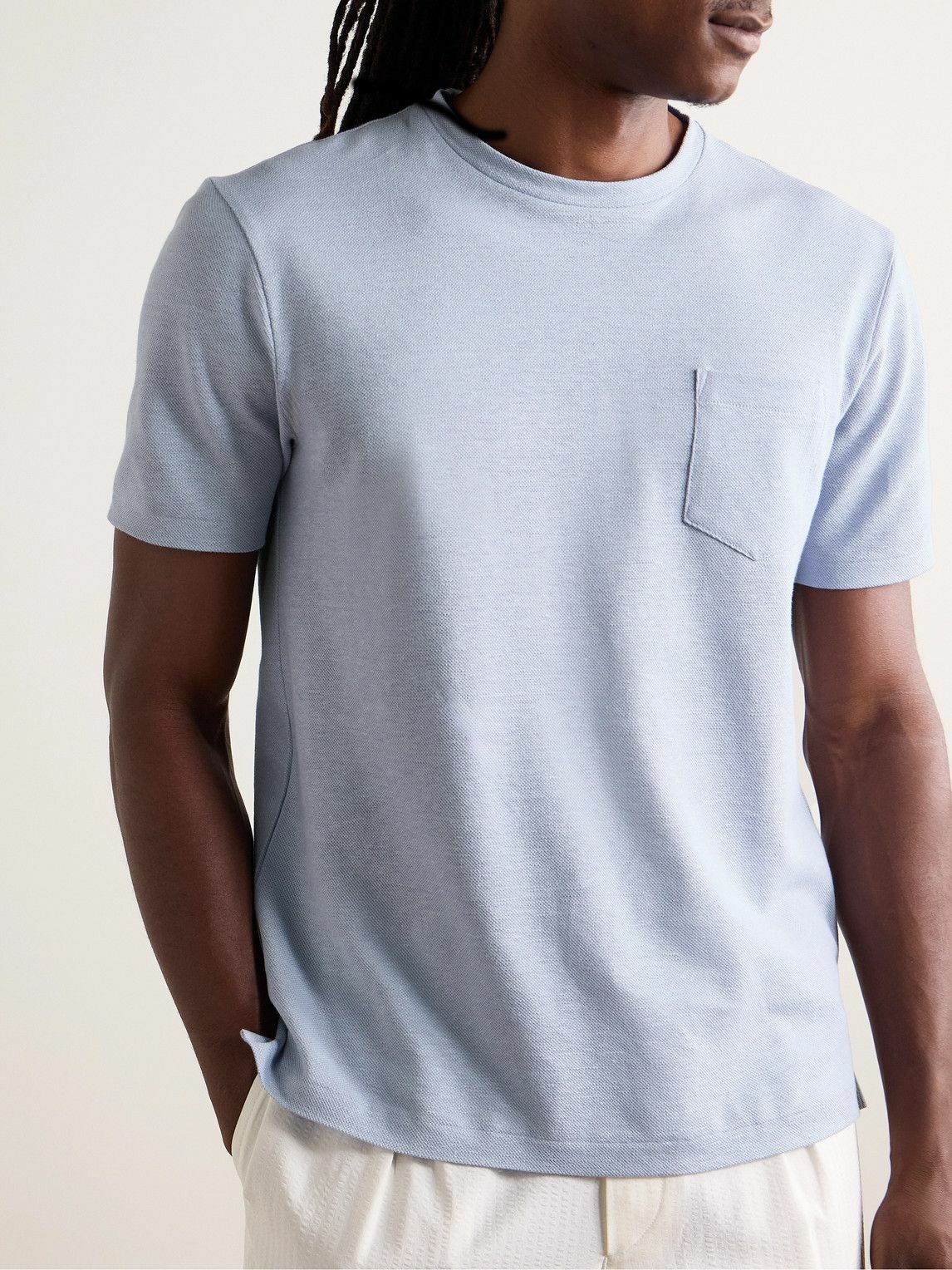 Ralph Lauren Purple label - Linen and Cotton-Blend Piqué T-Shirt - Blue