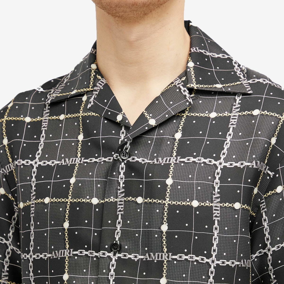 AMIRI Men's Charm Check Silk Vacation Shirt in Black Amiri