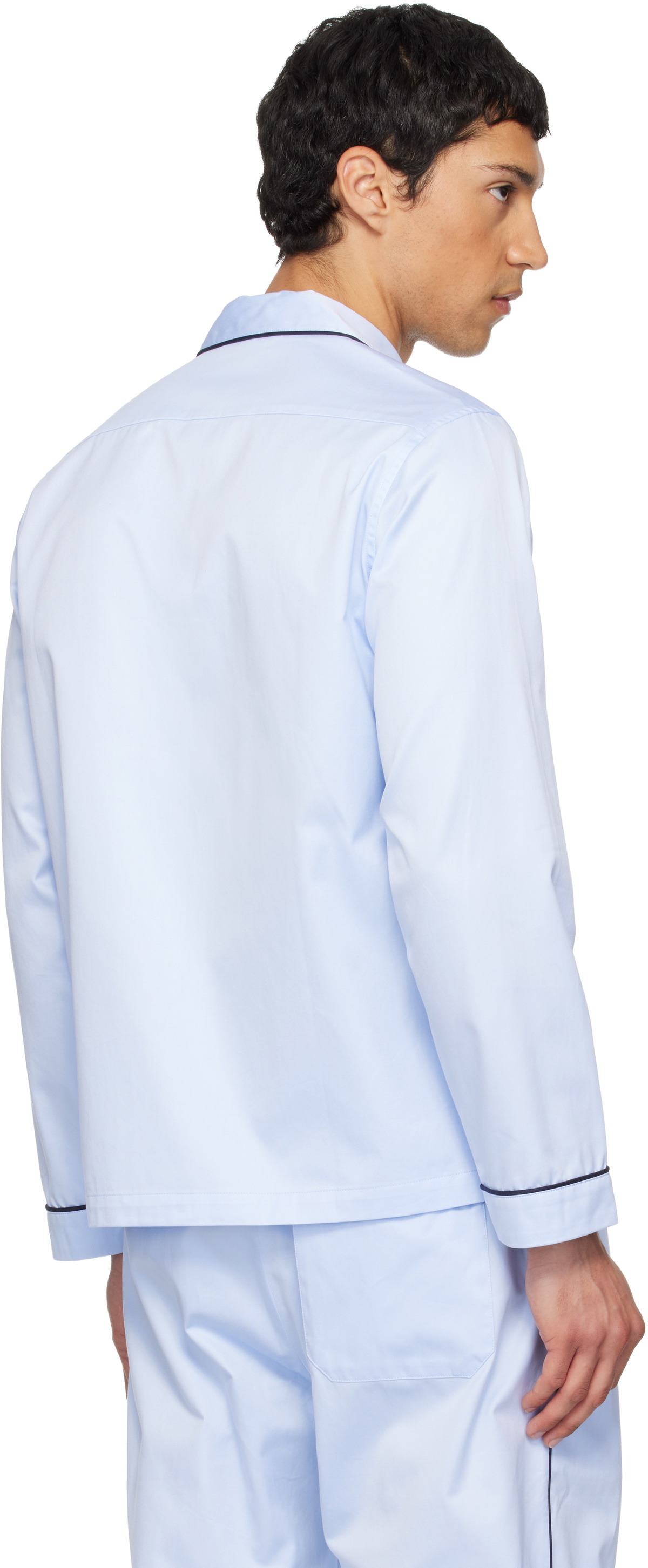 Tekla Blue Sateen Long-Sleeved Pyjama Shirt