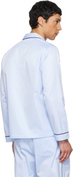 Tekla Blue Sateen Long-Sleeved Pyjama Shirt