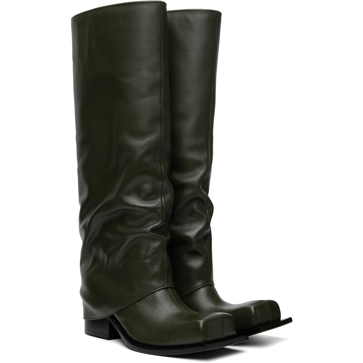 FIDAN NOVRUZOVA Khaki Havva Chunky Heel Tall Boots