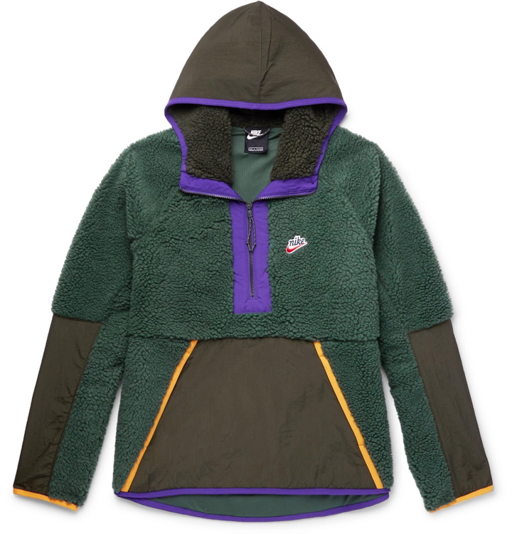 Photo: Nike - Sportswear Contrast-Tipped Nylon-Trimmed Fleece Hooded Half-Zip Jacket - Green