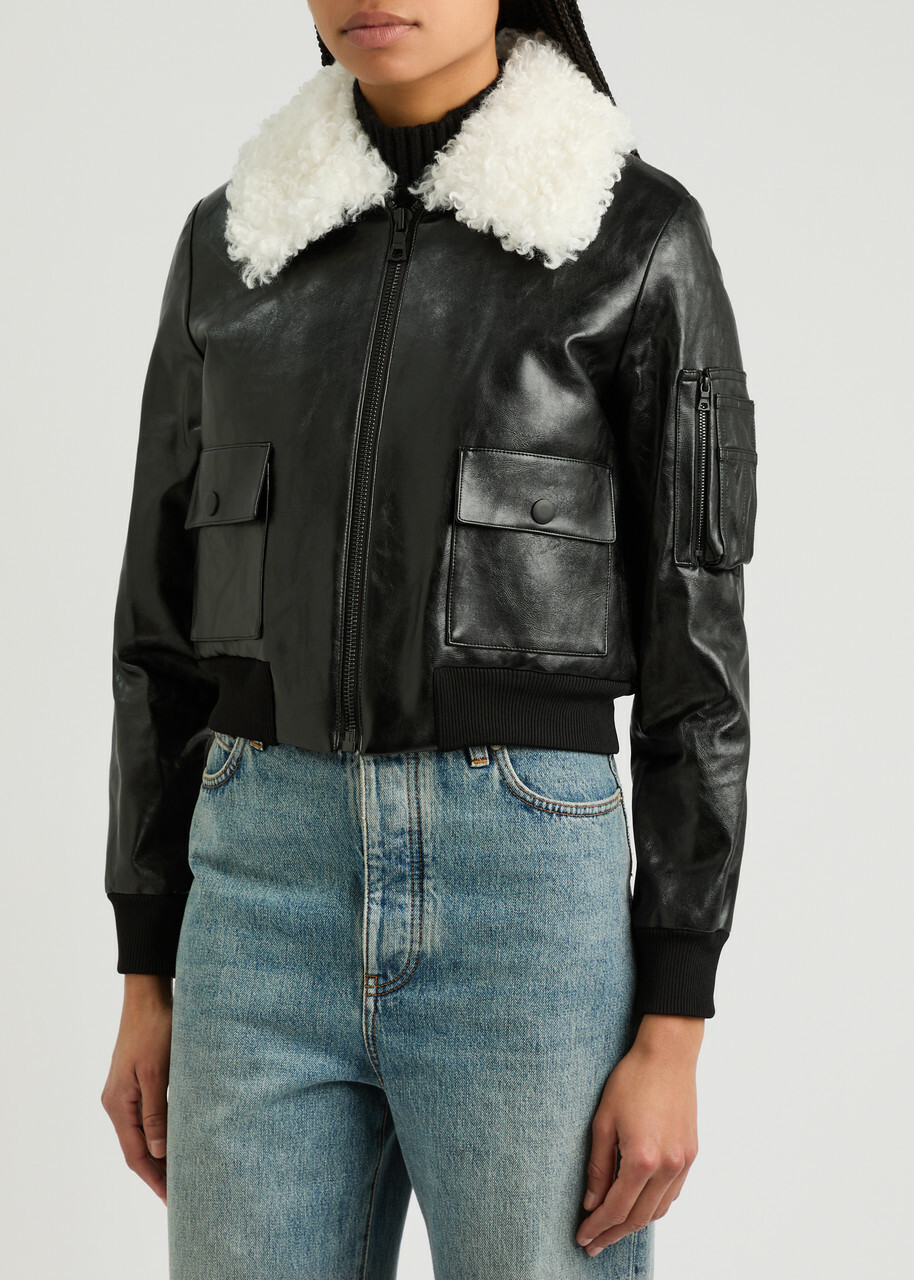 Alice + Olivia Willard Faux Fur-trimmed Faux Leather Jacket Black
