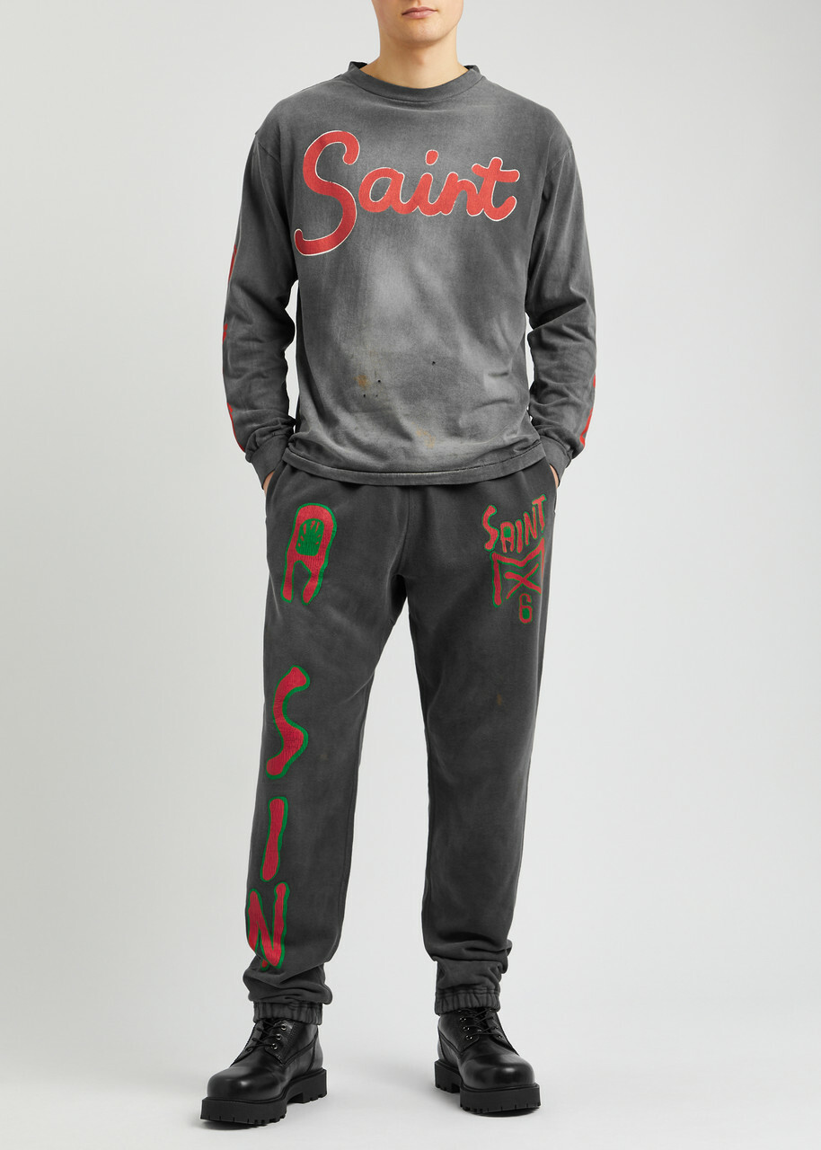 Saint Mxxxxxx Saint Printed Cotton Sweatpants Charcoal