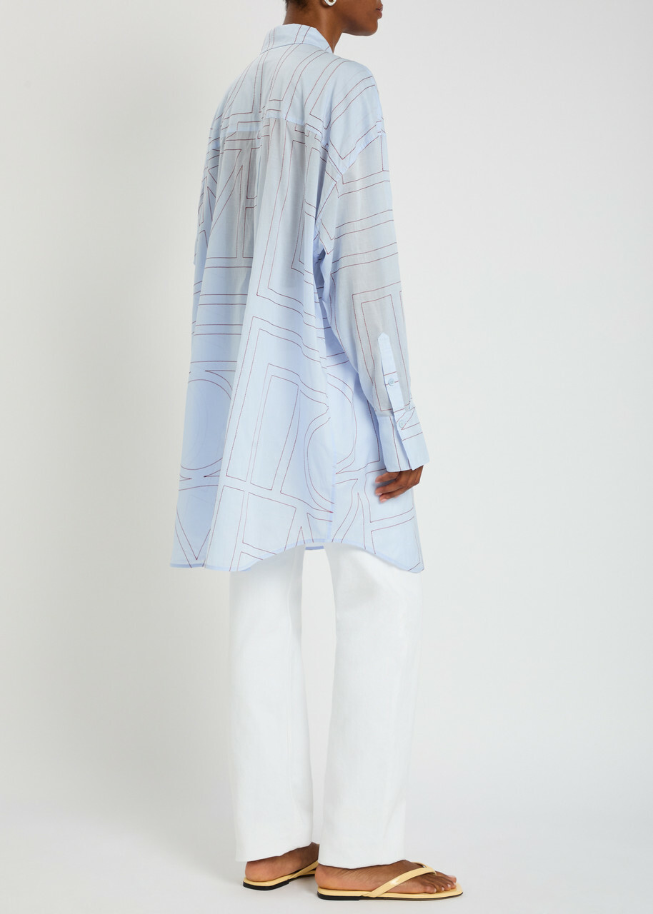 Toteme Logo-monogrammed Cotton-blend Shirt Light Blue