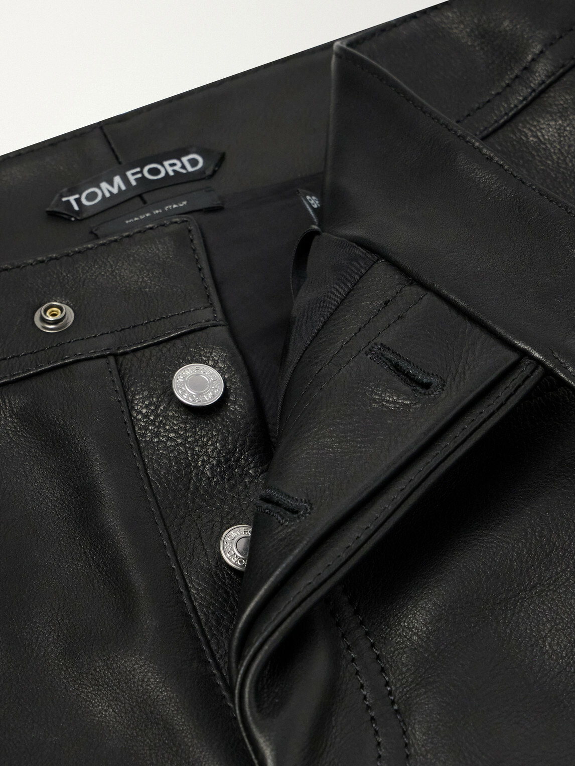 TOM FORD - Straight-Leg Full-Grain Leather Trousers - Black