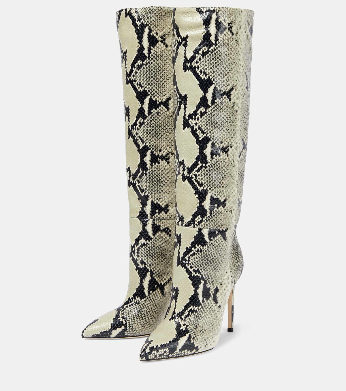 Paris Texas Stiletto snake-print leather knee-high boots