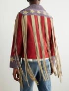 BODE - Appliquéd Colour-Block Fringed Suede Jacket - Red