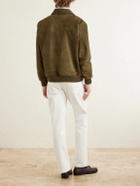 Loro Piana - Ribbed Knit-Trimmed Suede Bomber Jacket - Brown