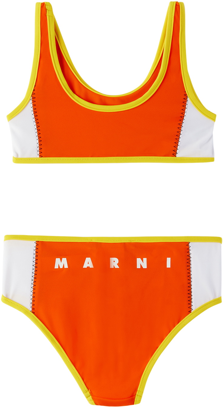 Marni Kids Orange & White Colorblock Bikini