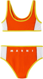 Marni Kids Orange & White Colorblock Bikini