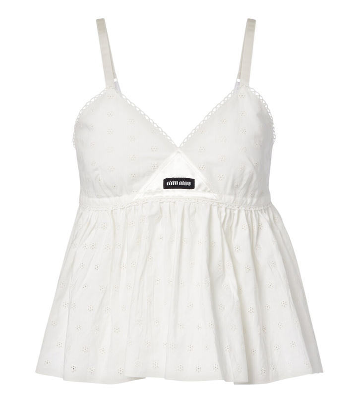 Photo: Miu Miu Embroidered cotton and linen-blend top