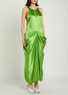 Khaite Kent Draped Satin Midi Dress Green